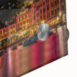 Acrylic print of Portofino, Italy, featuring large abstract shapes and mid-century modernist style.