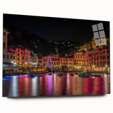 Large abstract acrylic print of Portofino, Italy, in vibrant blue and green tones, ideal for bedroom or dining room art.