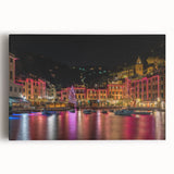 Black and white image of Portofino, Italy on stretched canvas, ideal for kitchen wall art.