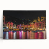 Black and white large art print of Portofino scenery on stretched canvas, suitable for kitchen wall art.