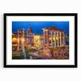 Colorful abstract art print of a textured Rome scenery in a large black frame, suited for living room decor.