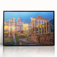 Large abstract wall art depicting a European scenery in Rome with black frame, ideal for modern living room decor.
