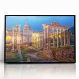 Large abstract wall art depicting a European scenery in Rome with black frame, ideal for modern living room decor.