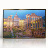 Art deco poster of Rome scenery in muted gold and ivory tones, framed acrylic, ideal for modern art wall decor.