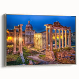 Framed canvas of vintage Rome landscape art painting with colorful palette, ideal for living room decor.