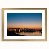 Abstract art print of a Sicilian landscape in muted earth tones, framed with a gold mat, suitable for dining room decor.