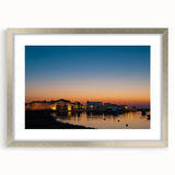 Extra large abstract art print of a Sicilian landscape in textured silver frame, ideal for living room decor.