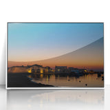 Mid-century modernist art depicting Sicilian landscape in muted earth tones on framed acrylic, suitable for nursery wall art.