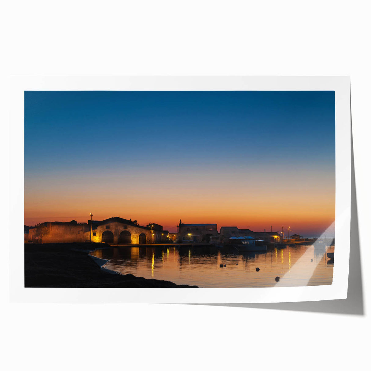 Scenic Sicilian landscape rolled print on canvas, featuring vibrant green and blue tones, ideal for dining room wall art.