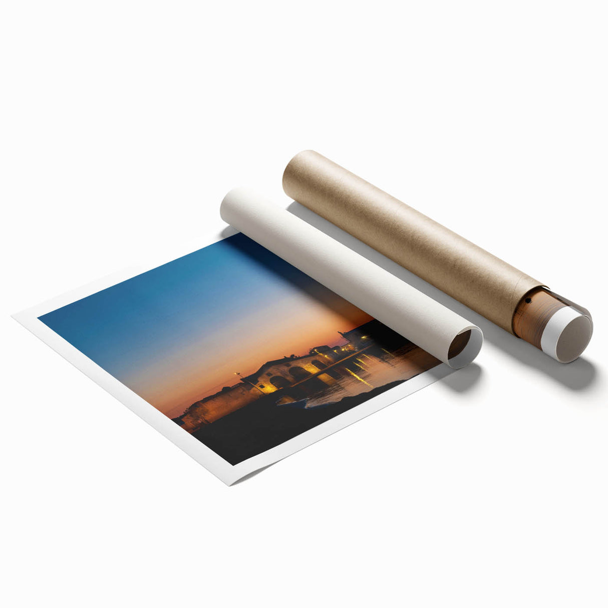 Extra large rolled print featuring a floral Sicilian landscape in soft pastel shades, ideal for classy bathroom wall art.