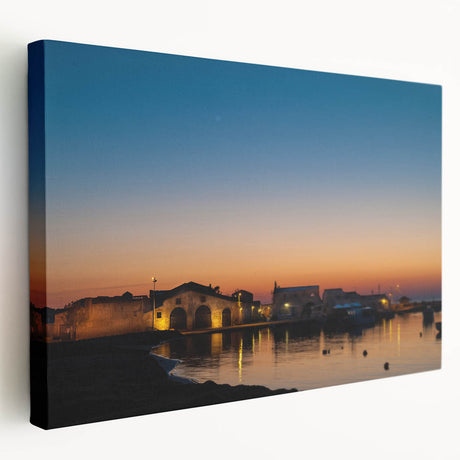 Large stretched canvas depicting a scenic Sicilian landscape in muted earth tones, ideal for kitchen wall art.