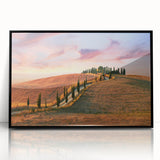 Large abstract wall art depicting the Tuscan landscape in muted earth tones on a framed acrylic.