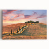 Black and white stretched canvas of Tuscany landscape, ideal for kitchen wall art or bedroom ambiance.