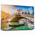 Acrylic print of Venice scenery with gondolas in muted earth tones, ideal for dining room decor.