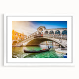 Textured art print of an abstract Venice scenery in muted earth tones, framed with a white mat, ideal for bedroom art.