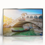 Acrylic print of Venice scenery in muted earth tones, framed in silver, suitable for modern art wall decor.