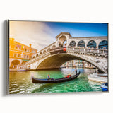 Framed canvas of Venice landscape art painting featuring vintage poster style in vibrant color palette.