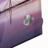 Large abstract wall art of a European scenery in muted blue and green hues on acrylic glass.