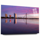 Large abstract wall art depicting a European landscape in muted earth tones on acrylic glass.