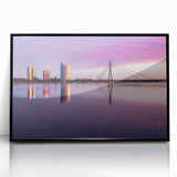 Large abstract wall art featuring a mid-century modernist Latvian landscape in acrylic, framed in black.