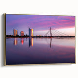 Framed canvas depicting a vintage-style landscape of Latvia in black and gold tones, ideal for bedroom wall art.