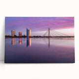 Large black and white photograph of a European cityscape on stretched canvas, ideal for kitchen wall art.