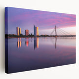 Large art depicting a European cityscape in muted earth tones on stretched canvas, ideal for kitchen wall decor.