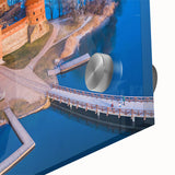 Large abstract wall art depicting a Lithuanian landscape in muted earth tones on acrylic glass.