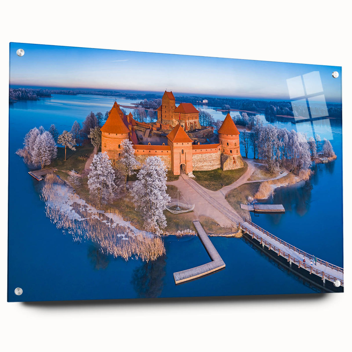 Large abstract wall art of a European scenery in Lithuania, depicted in muted tones on acrylic glass.