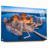 Large abstract wall art of a European scenery in Lithuania, depicted in muted tones on acrylic glass.