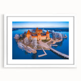 Textured abstract art print depicting a serene European landscape in soft pastel shades, framed with a white mat.