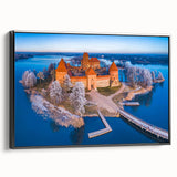 Black and white framed canvas of a vintage Lithuanian landscape, ideal for bedroom wall art.