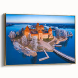 Framed canvas of a vintage-style Lithuanian landscape in muted earth tones, ideal for bedroom wall art.