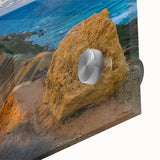 Large abstract wall art depicting a European Malta scenery in vibrant hues on acrylic glass, suited for dining room ambiance.