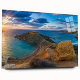Large abstract wall art featuring a European Malta scenery in muted tones on acrylic glass.
