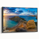 Black and white vintage poster art of Malta landscape on framed canvas, suitable for bedroom wall decor.