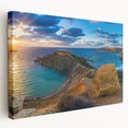 Side view of a stretched canvas depicting a scenic European Malta landscape in muted earth tones, ideal for kitchen wall art.