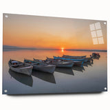Acrylic print of a Mediterranean Sea landscape in cool blue and white tones, suitable for bedroom or dining room decor.
