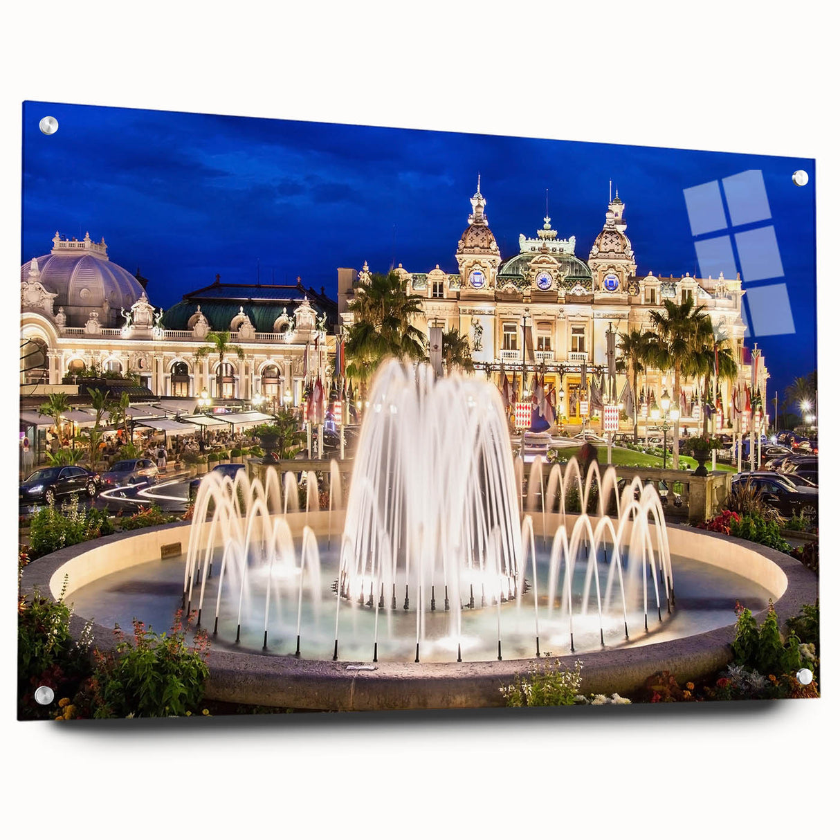 Acrylic print of a Monaco landscape in muted blue and green shades, suitable for bedroom or dining room decor.