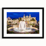 Extra large abstract art print of colorful, textured Monaco scenery on a black framed canvas, ideal for living room decor.