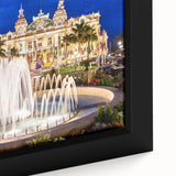 Close-up of a framed canvas featuring a textured depiction of Monaco with vibrant, colorful art, ideal for living room decor.