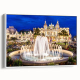 Vintage poster art of Monaco scenery on a framed canvas, featuring vibrant colors, ideal for living room decor.