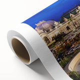 Art Deco poster of Monaco scenery on rolled canvas, featuring pastel shades, ideal for nursery wall art.