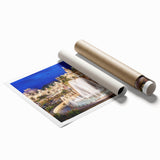 Rolled print of Monaco scenery with vibrant floral elements, ideal for classy bathroom wall art.