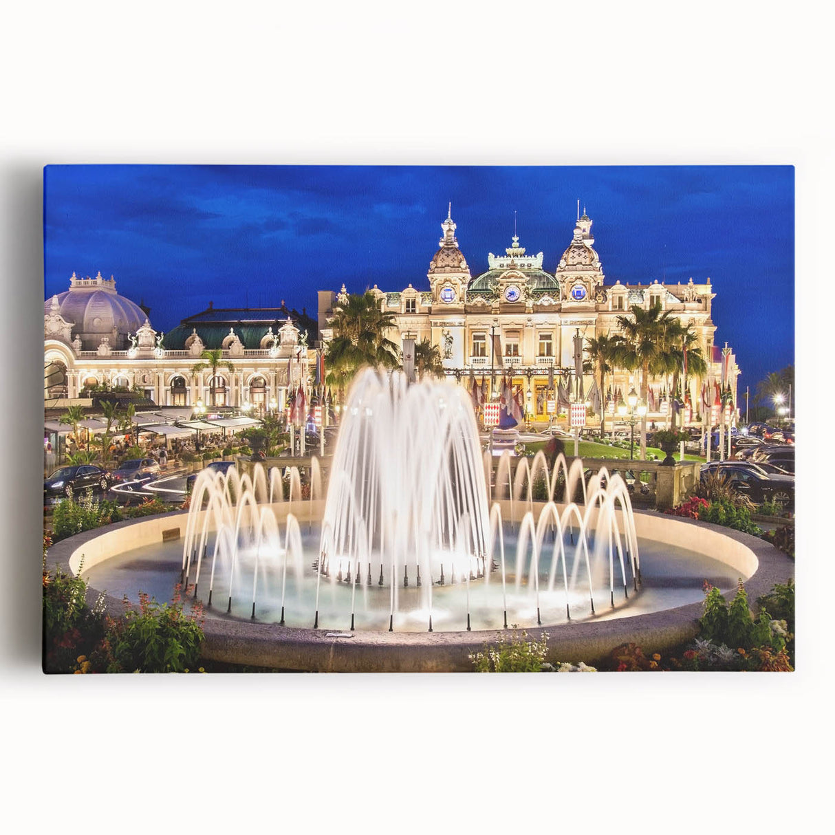 Black and white large art print of Monaco scenery on stretched canvas, ideal for kitchen wall art or bedroom decor.