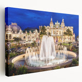 Side view of a stretched canvas featuring a scenic European Monaco landscape in muted earth tones.