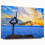 Large abstract wall art of a European scenery in Montenegro, depicted in vibrant blues and greens on acrylic glass.