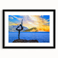 Colorful abstract art print of a European scenery in Montenegro, featuring vibrant hues on a black framed mat.
