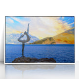 Acrylic print of a Montenegro landscape in mid-century modernist style with muted earth tones, ideal for nursery wall art.