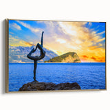 Framed canvas wall art of a Montenegro landscape in muted earth tones, ideal for bedroom decor.